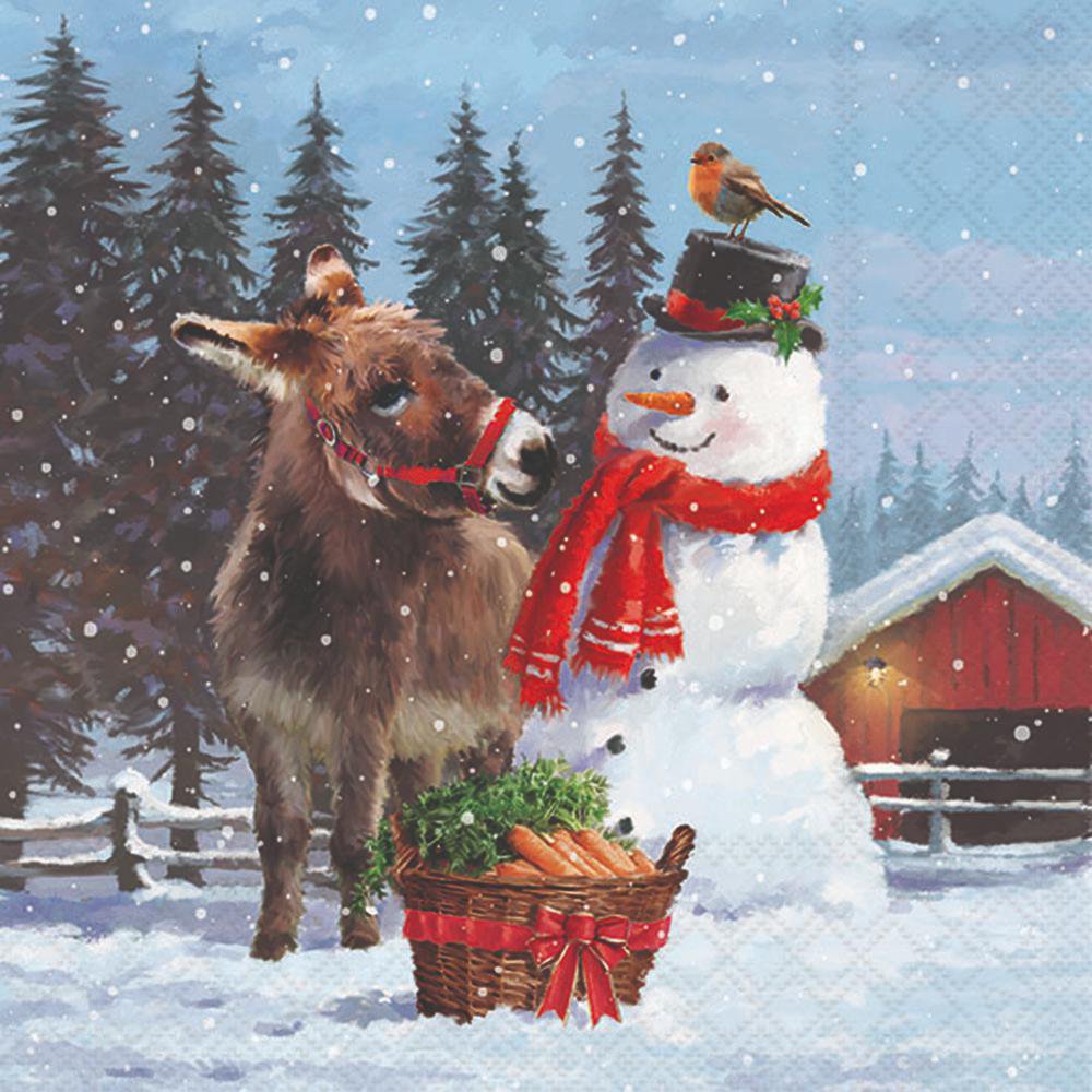 Servietten 33x33 cm - Donkey with snowman