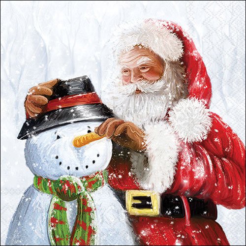 Tovaglioli 33x33 cm - Santa and snowman, Babbo Natale,  San Nicola,  Pupazzo di neve,  Babbo Natale,  Pupazzi di neve,  Vintage,  La neve,  Fiocchi di neve