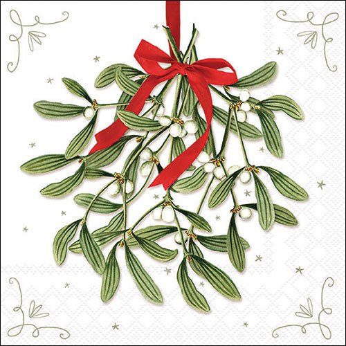 Tovaglioli 33x33 cm - Mistletoe with bow white, 
