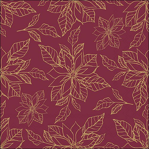 Serwetki 33x33 cm - Poinsettia outline bordeaux , z?oto,  Bordeaux,  Poinsecja,  Kwiaty