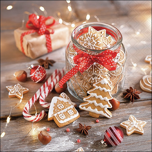 Serwetki 33x33 cm - Christmas cookies jar , Prezenty,  Herbatniki,  Cukierki,  Orzechy,  Ciasto,  Ozdoby choinkowe