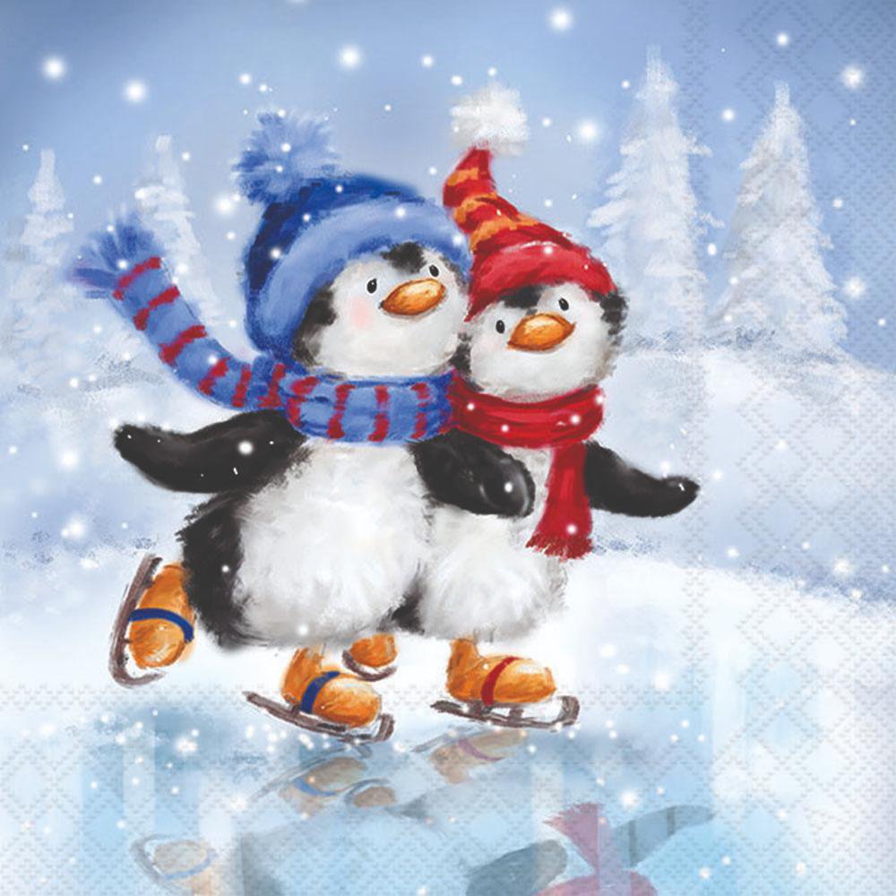 Serwetki 33x33 cm - Skating penguins