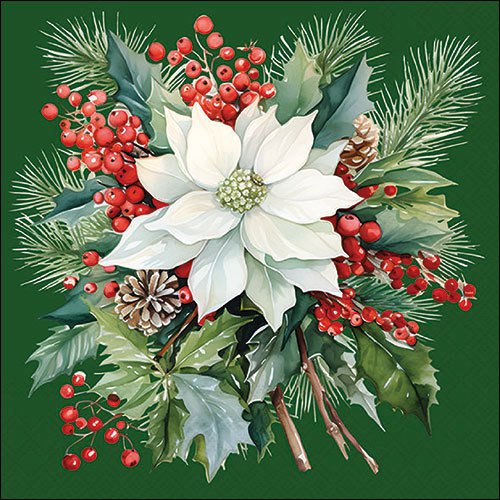 Napkins 33x33 cm - Poinsettia bouquet green, 