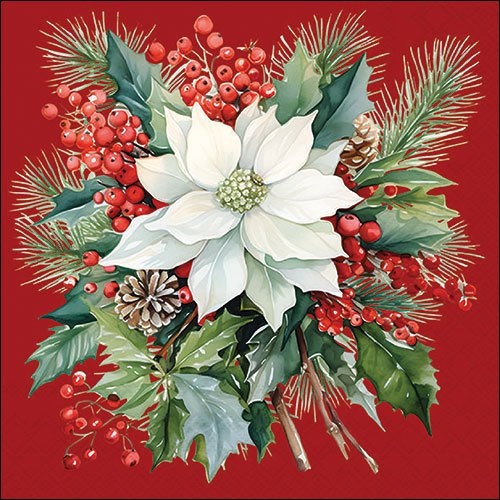 Napkins 33x33 cm - Poinsettia bouquet red, 