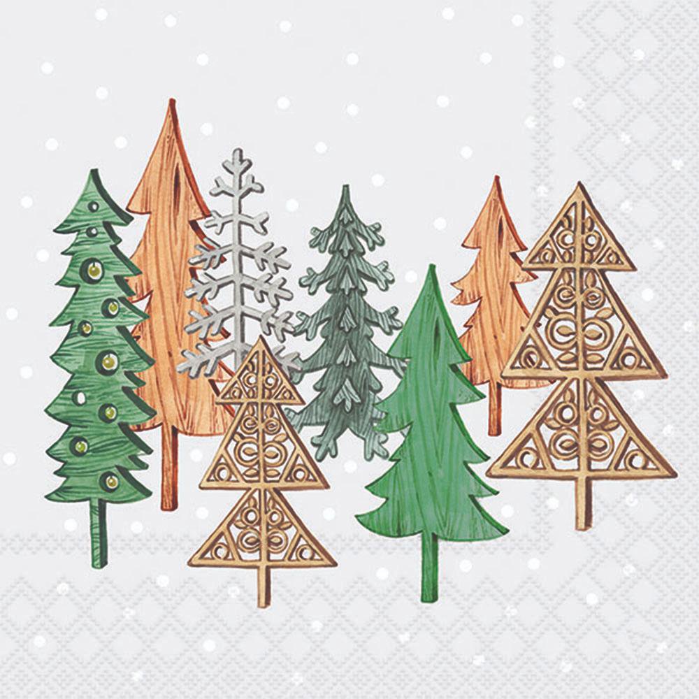 Servietten 33x33 cm - Wood carved trees grey