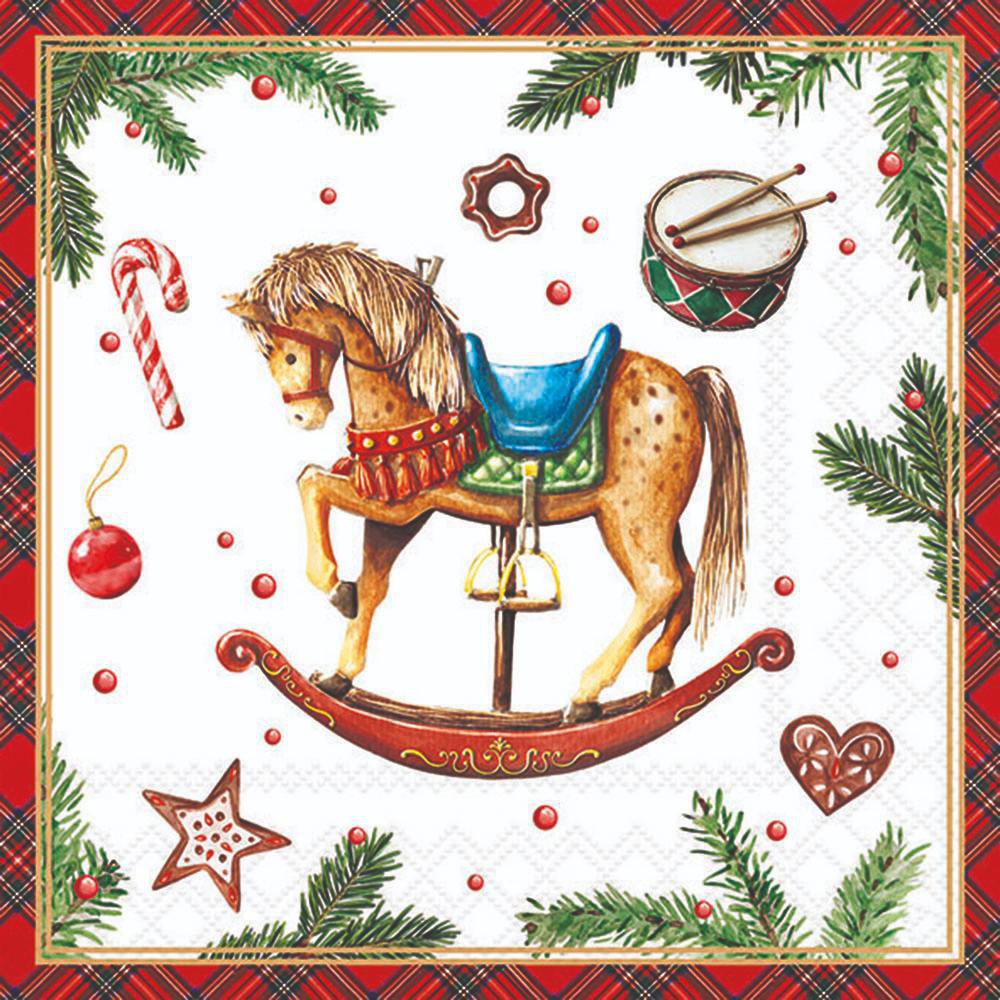 Serwetki 33x33 cm - Classic rocking horse white