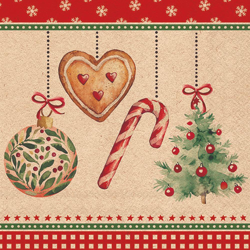 Servietten 33x33 cm - Recycled Ornaments on a cord nature