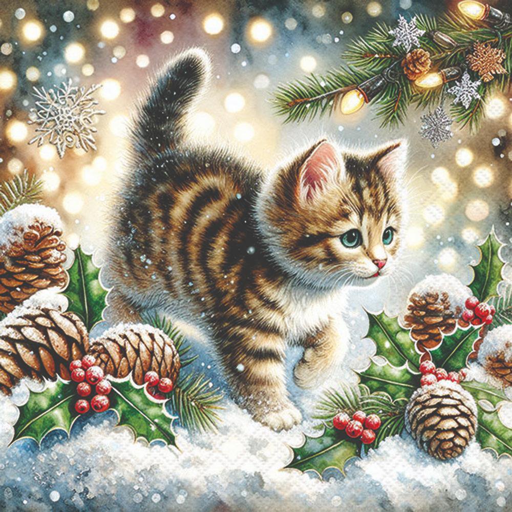 Servilletas 33x33 cm - Cute cat in the snow