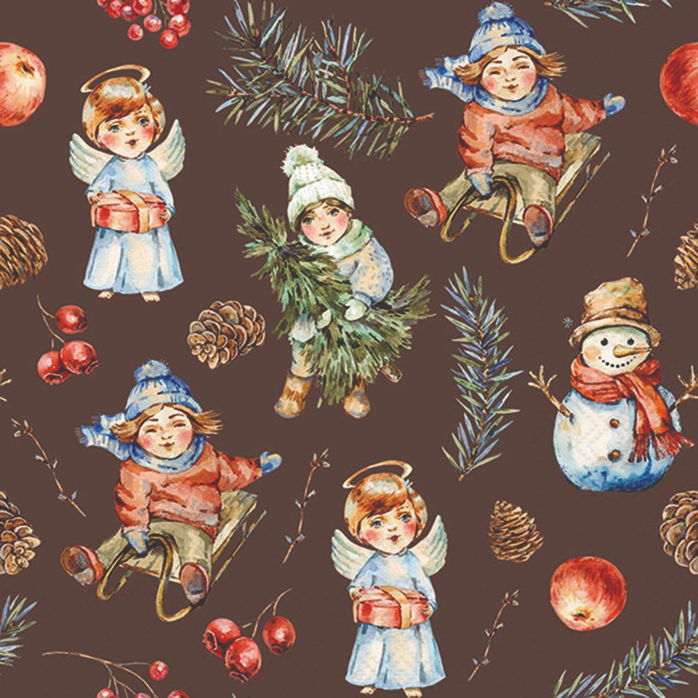 Servietten 33x33 cm - Playing outside brown