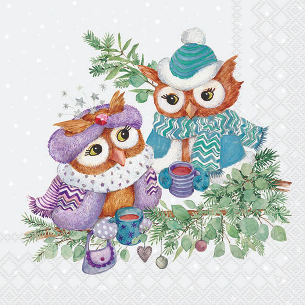 Servietten 33x33 cm - Winter owls