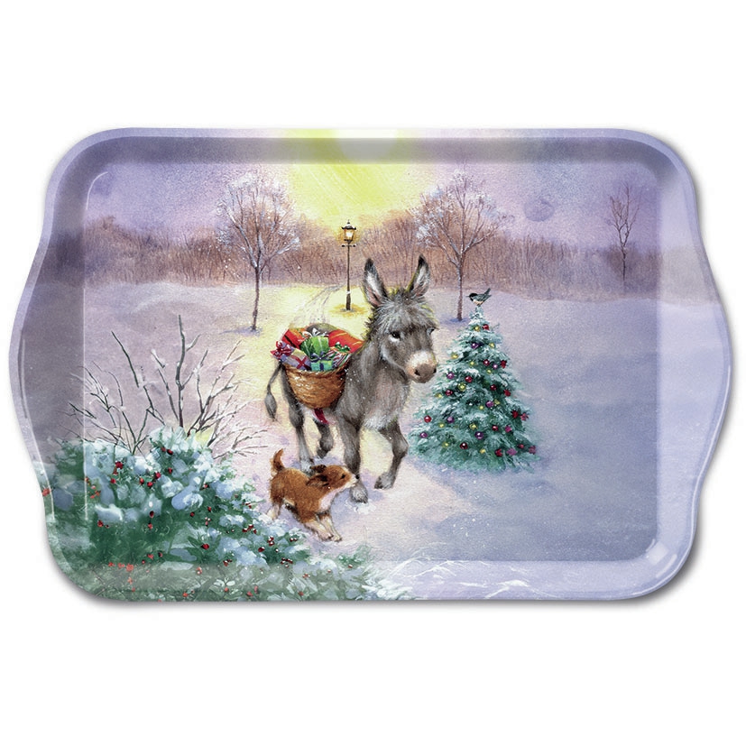 vaschetta - Tray melamine 13x21 cm Gifts delivery, La neve,  Asino,  Abete,  Abeti,  Albero di Natale