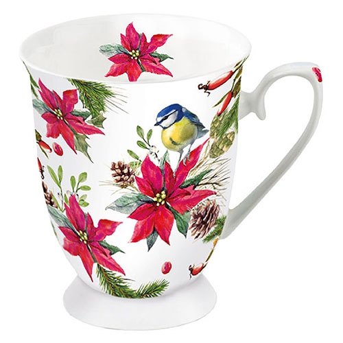Porzellan-Tasse - Bird On Poinsettia White