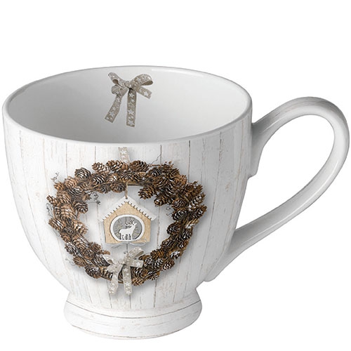 Porcelain Cup -  Pine Cone Wreath