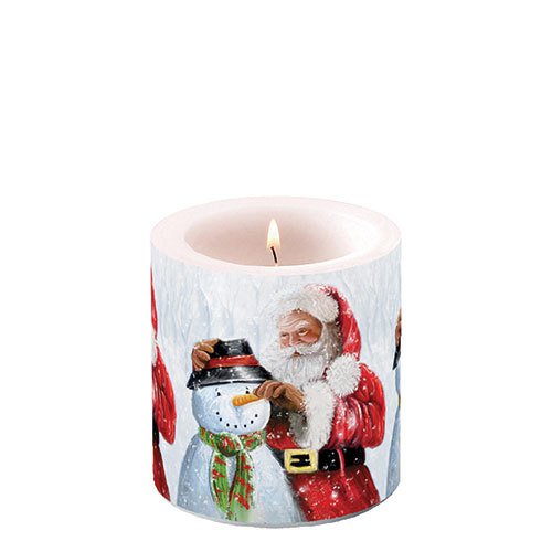 Candela decorativa piccola - Santa and snowman, Babbo Natale,  Pupazzo di neve,  La neve,  Vintage