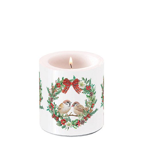 Candela decorativa piccola - Sparrows in wreath, Corona d'Avvento,  Uccello,  Uccelli,  Passeri,  Rose di Natale