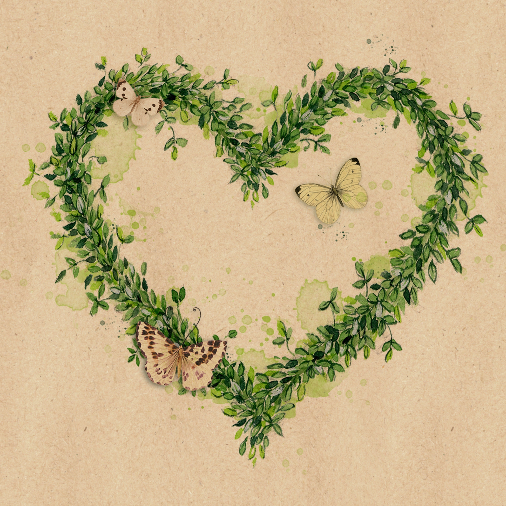 Servilletas 33x33 cm By Nature -  Green Dream, Corazones,  Ilex,  Amor,  Mariposas,  Plantas,  Eventos,  Animales