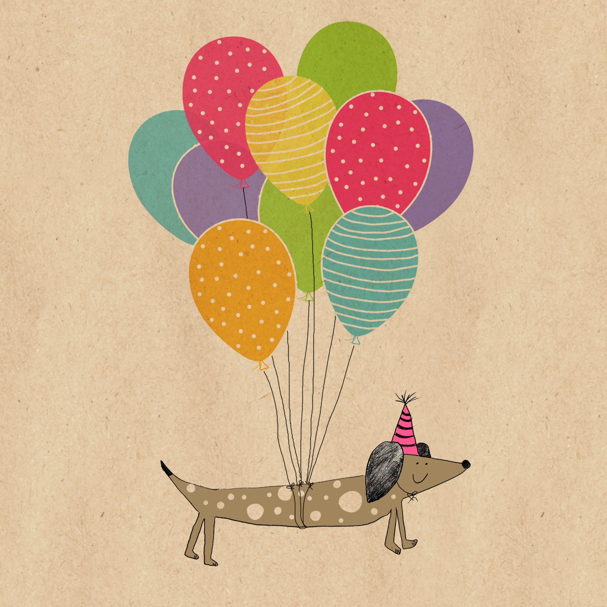 Servilletas 33x33 cm By Nature -  Flying Waldi, Teckel,  Fiesta,  Cumpleaños,  Niños,  Perros,  Globo,  Eventos,  Animales