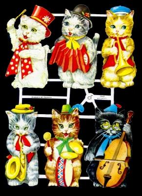 Glanzbilder - menschliche Katzen  50er J., Katzen,  Musik