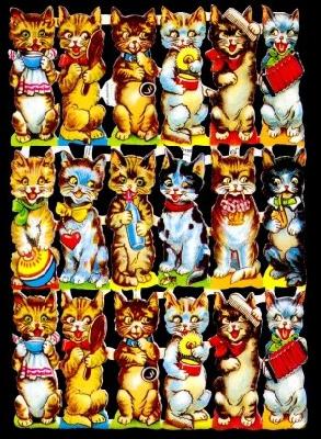 Glanzbilder - kleine musizierende Katzen , Katzen