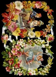 Glanzbilder - Blumenkörbe mit Kindern, Kinder,  Blumen