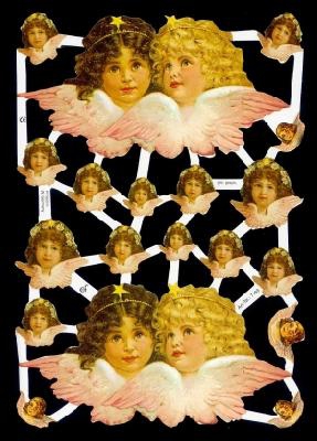 Glossy images with gold mica - 2 x 2 große Engelköpfe