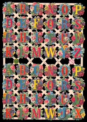 Glanzbilder - Buchstaben, Buchstaben,  Blumen