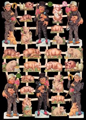 Glanzbilder - Schornsteinfeger und Schweine, Glück,  Schornsteinfeger,  Schweine