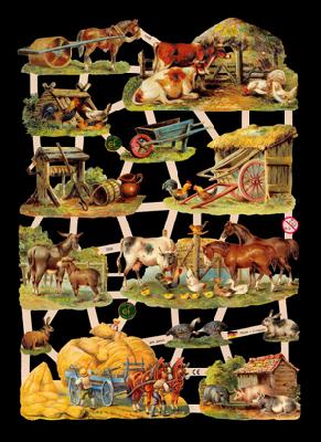 Glanzbilder - Bauernhoftiere, Kühe,  Pferde,  Hühner