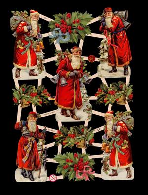 Glanzbilder - Weihnachtsmänner mit Ilex, Weihnachtsmann