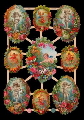 Glanzbilder - 9 Bilder mit Engeln und Blumen, Engel,  Rosen
