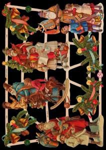 Imágenes brillantes con mica plateada - 4 Weihnachtsmänner mit Kindern