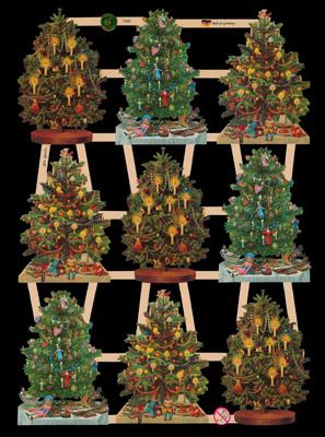 Błyszczące obrazy z srebrną miką - 9 Weihnachtsbäume, Drzewo bożonarodzeniowe