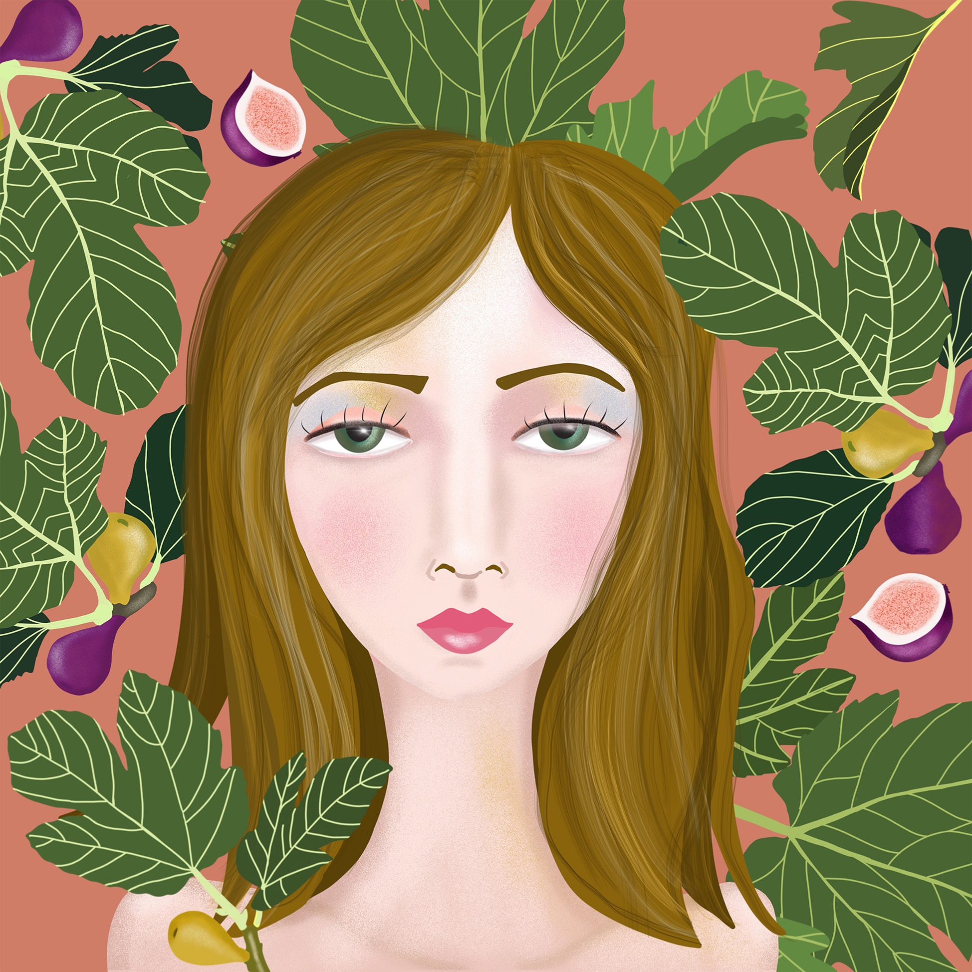 Servilletas 33x33 cm - Sandra with Figs, chica,  higo,  verde,  morado,  pera,  gente,  personas,  frutas,  dibujos animados,  personalidades,  cómic