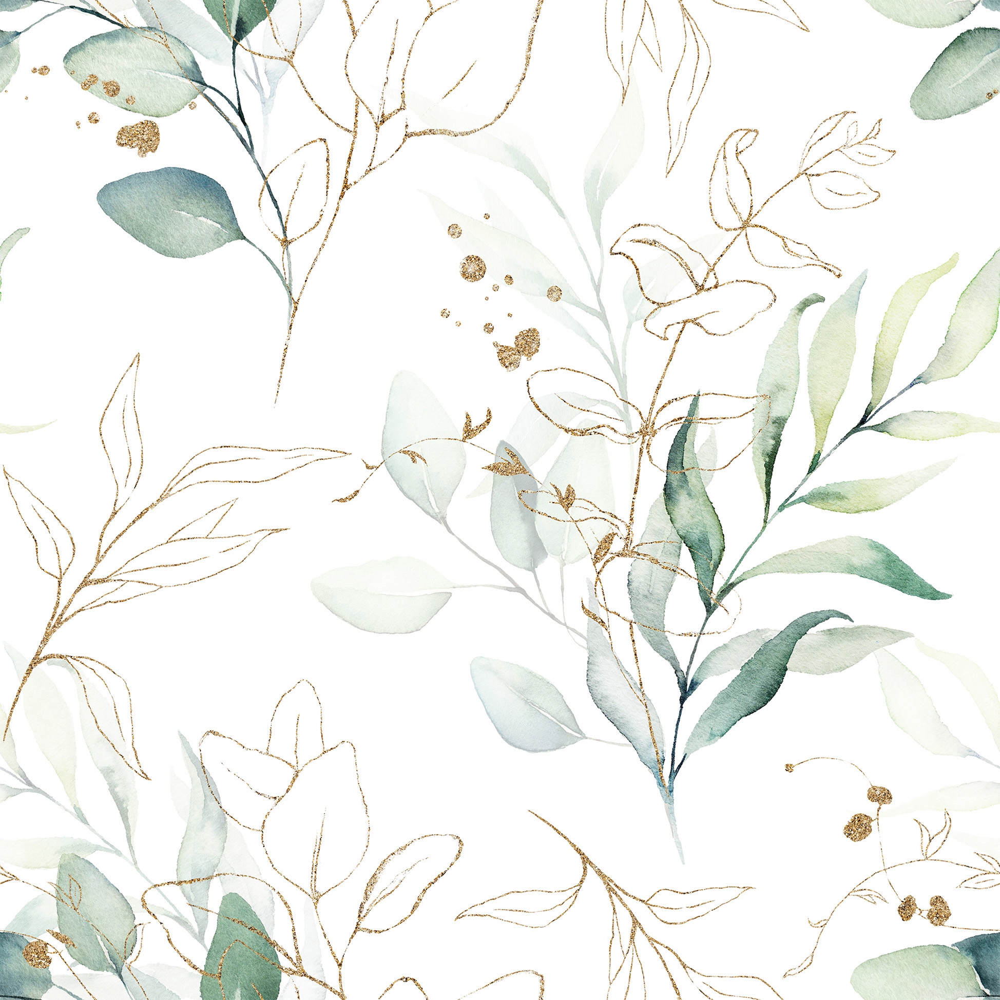 Servietten 33x33 cm - Mint leaves on white, mint,  gold,  grün,  weiß,  Blätter,  Pflanzen,  Hochzeit,  Ereignisse