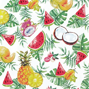 Napkins 25x25 cm - Exotic Fruits, melons, Pineapple, Palm leaves, Coconut, Fruits, plants Napkins 25x25 cm - Exotic Fruits