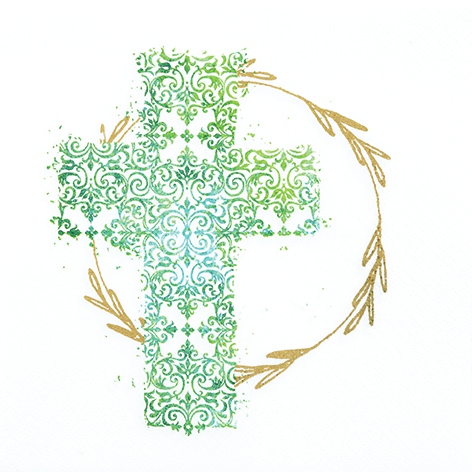 Servietten 33x33 cm - Cross green, Kommunion,  Ereignisse
