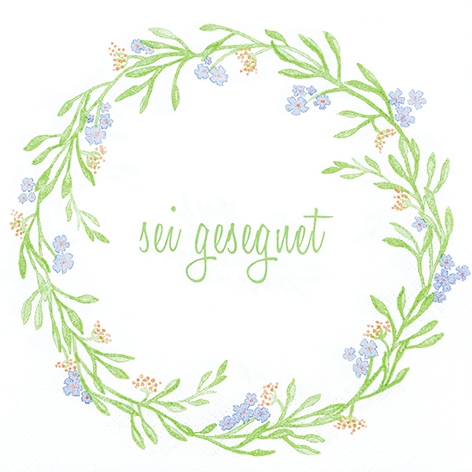 Napkins 33x33 cm - Mia: Sei gesegnet, flowers, scripts Napkins 33x33 cm - Mia: Sei gesegnet