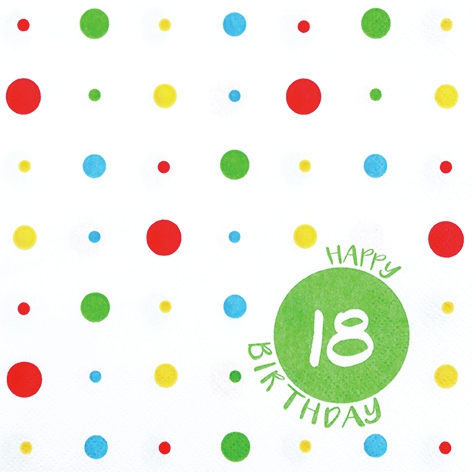 Napkins 33x33 cm - Happy 18, points, Birthday, scripts, events Napkins 33x33 cm - Happy 18