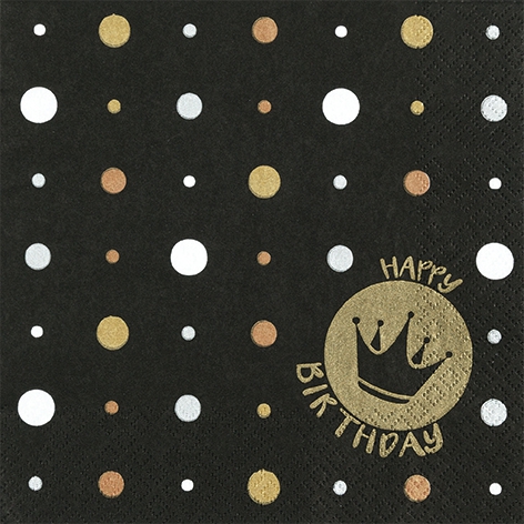 Servietten 33x33 cm - Happy Crown gold, Punkte, Schriften, Krone, Geburtstag, Ereignisse Servietten 33x33 cm - Happy Crown gold