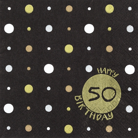 Napkins 33x33 cm - Happy Birthday 50 gold, points, figures, scripts, Birthday, Events Napkins 33x33 cm - Happy Birthday 50 gold
