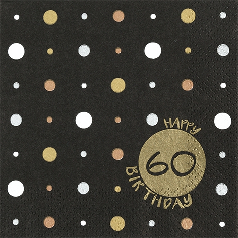 Napkins 33x33 cm - Happy Birthday 60 gold, figures, Birthday, scripts, points, Events Napkins 33x33 cm - Happy Birthday 60 gold