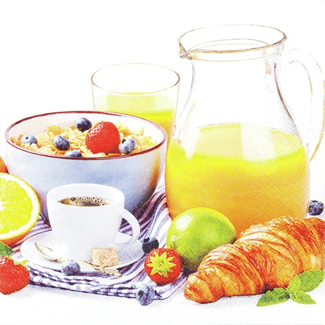 Servilletas 33x33 cm - Delicious Breakfast, Muesli,  desayuno,  panecillos,  zumo de fruta,  café,  pan,  bebidas,  té