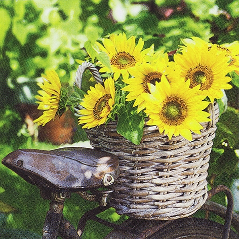 Napkins 33x33 cm - Sunny Flower, bicycles, Sunflowers, Vehicles, flowers Napkins 33x33 cm - Sunny Flower