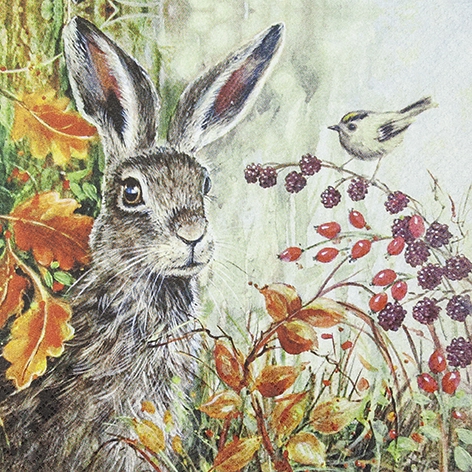 Serviettes 33x33 cm - Rabbit in Autumn