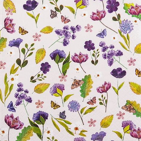 Napkins 33x33 cm - Late Summer, Flowers,  Butterflies,  Autumn leaves,  Leaves,  foliage