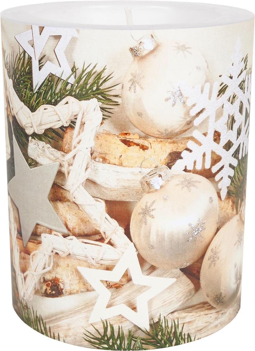 decorative candle - Xmas Harmony 99 mm, stars, Christmas baubles, snowflakes decorative candle - Xmas Harmony 99 mm