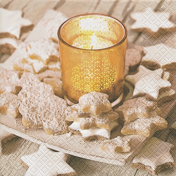 Servietten 25x25 cm - Christmas Cookies, Kerzen, Sterne, Kuchen, Kekse Servietten 25x25 cm - Christmas Cookies