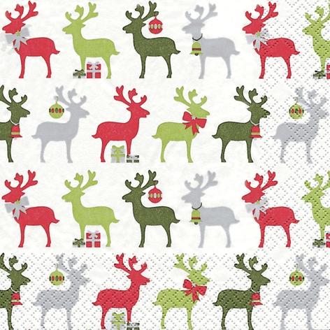 Servietten 33x33 cm - Reindeer rot/grn, Geschenke, Hirsche, Rehe Servietten 33x33 cm - Reindeer rot/grn
