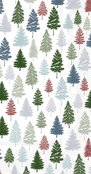 Serwetki bufetowe - NORDIC FOREST blue green, Drzewo,  Drzewa,  Jod?y,  Jod?a,  Las,  ?nieg,  Choinka,  ??ki,  P?atki ?niegu