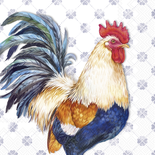 Servietten 25x25 cm - ALBERT ROOSTER blue, Hahn,  Kleeblatt,  Huhn,  Tiere,  Ostern